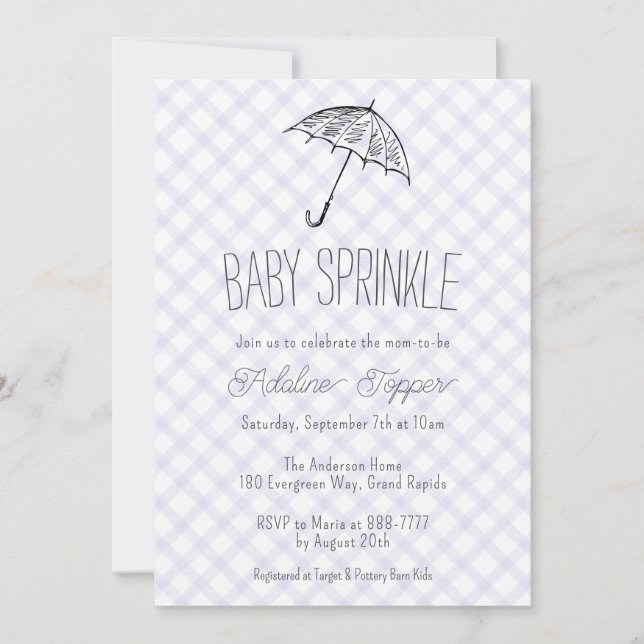 Convite 005 Íris Guarda-Chuva Moderno Xadrez Baby Sprinkle (Frente)