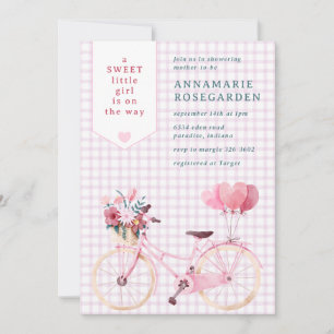 Convite 006 Vinho Roxo Doce Floral Menina Bike Chá de Bebê