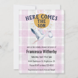 Convite 006 Wine 020 Fog Sun Plaid Stork Baby Shower