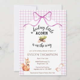 Convite 006 Wine Cute Squirrel Acorn Gingham Baby Shower