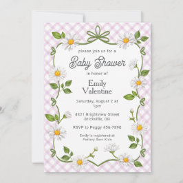 Convite 006 Wine Purple Floral Daisy Plaid Baby Shower
