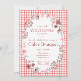 Convite 007 Red Boho Wildflower Bow Gingham Baby Shower