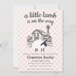 Convite 008 Blush A Little Lamb Farm Gingham Baby Shower