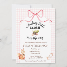 Convite 008 Blush Pink Squirrel Acorn Gingham Baby Shower