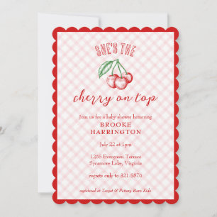 Convite 008 Rosa Bege Cereja no Topo Xadrez Bebê Chique