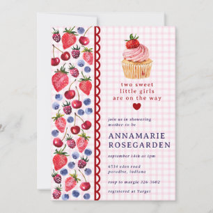Convite 009 Cupcake de Chá de Bebê com Remendo de Frutas C