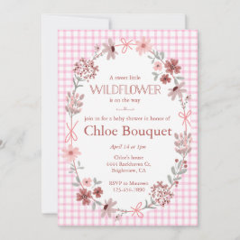 Convite 009 Fuchsia Pink Wildflower Gingham Baby Shower