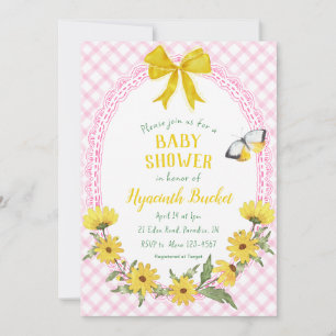 Convite 009 Laço de Gingham de Margarida Amarela Fúcsia pa