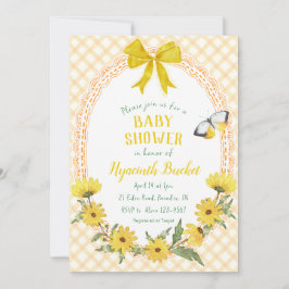 Convite 010 Amarelo Âmbar Margarida Laço Xadrez Baby Showe