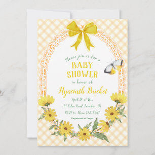 Convite 010 Amarelo Âmbar Margarida Laço Xadrez Baby Showe
