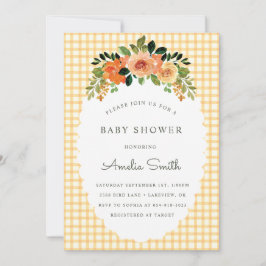 Convite 010 Amber Floral Gingham Baby Shower Invitations