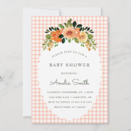 Convite 011 Terracotta Gingham Baby Shower Invitations