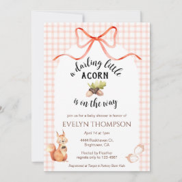 Convite 011 Terracotta Squirrel Acorn Gingham Baby Shower