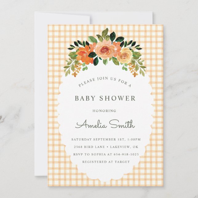 Convite 012 Copper Gingham Baby Shower Invitations (Frente)