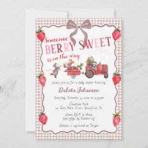 Convite 013 Chocolate Gingham Berry Sweet Farm Chá de Bebê