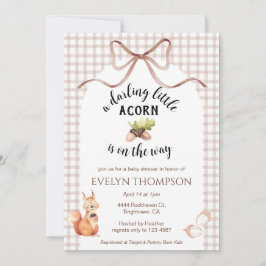 Convite 013 Chocolate Squirrel Acorn Gingham Baby Shower