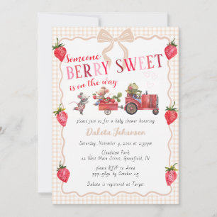 Convite 014 Chá Gingham Berry Doce Festa do Bebê Farm