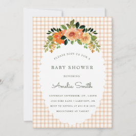 Convite 014 Latte Floral Gingham Baby Shower Invitations