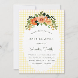 Convite 015 Lemon Floral Gingham Baby Shower Invitations