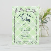 018 Gingham de Aquarela Pássaros Chá de Bebê