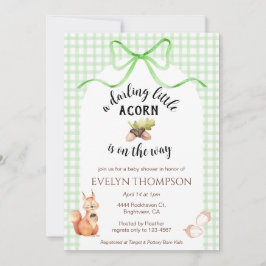 Convite 018 Grass Green Squirrel Acorn Gingham Baby Shower