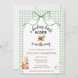 Convite 019 Forest Cute Squirrel Acorn Gingham Baby Shower