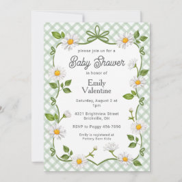Convite 019 Forest Green Floral Daisy Plaid Baby Shower