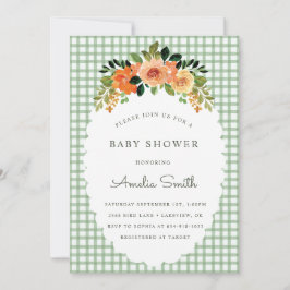 Convite 019 Forest Green Gingham Baby Shower Invitations