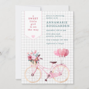 Convite 020 Cinza Névoa Doce Floral Menina Bike Chá de Beb