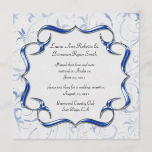 Convite 02 Casamento de Posto Real Blue Silver Ornamentado