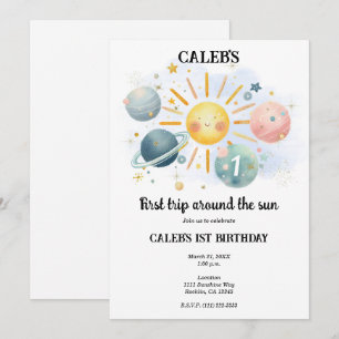 Convite 1ª Viagem ao redor do Sol Pastel Aquarela 1 Festa