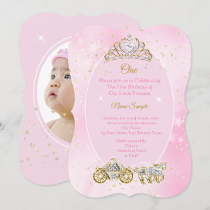 Convite 1º aniversário Cinderella Carruagem Rosa Foto