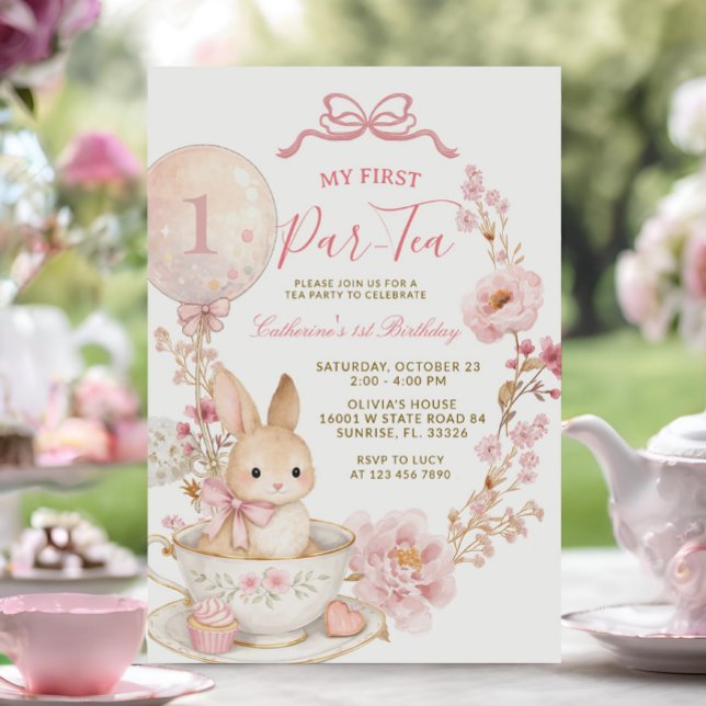 Convite 1º Aniversário da Par-Tea Bunny Menina  (Criador carregado)