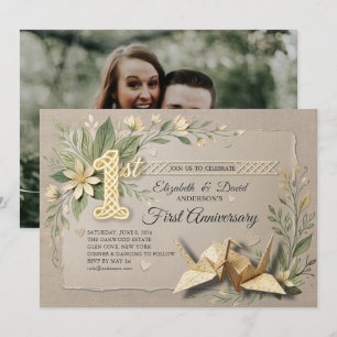 Convite 1º Aniversário de Casamento em Papel Corte de Grou