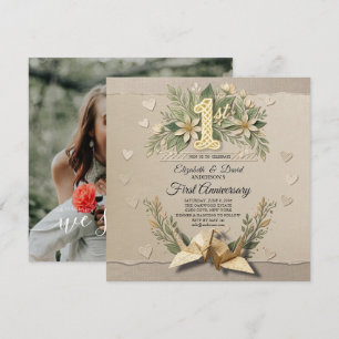 Convite 1º Aniversário de Casamento em Papel Corte de Grou