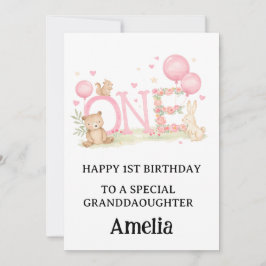 Convite 1º aniversário de menina feliz ursinho de pelúcia 