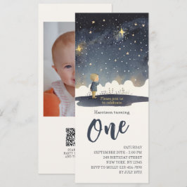 Convite 1º Aniversário Estrelas Celestiais Aquarela Menino