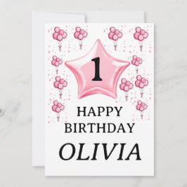 Convite 1º aniversário menina feliz aniversário balões ros