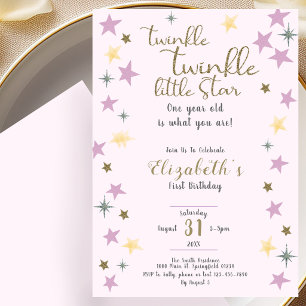 Convite 1º Aniversário Twinkle Little Star Menina Rosa