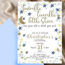 Convite 1º Aniversário Twinkle Little Star Menino Dourado