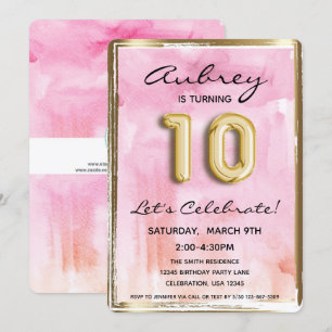 Convite 10ª Menina de Aniversário Rosa e Dourada