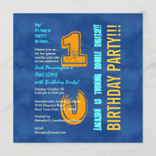 Convite 10º aniversário Azul e Dourado Grunge G10B