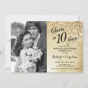 Convite 10º Aniversário com Foto - Dourado