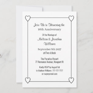 Convite 10º Aniversário Corações Branco e Preto Elegante