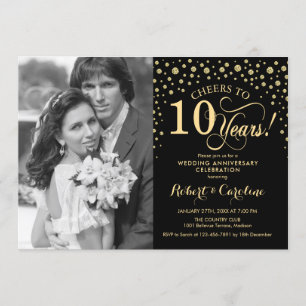 Convite 10º Aniversário de Casamento com Foto - Dourado Pr