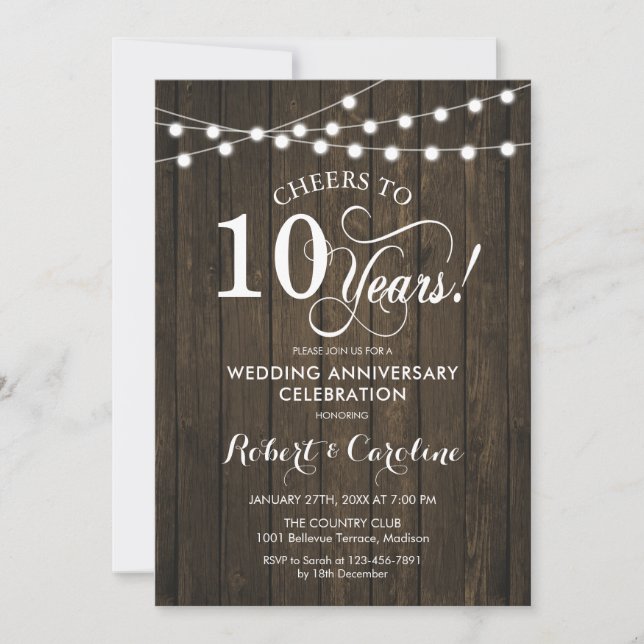 Convite 10º Aniversário de Casamento - Madeira Rústica (Frente)