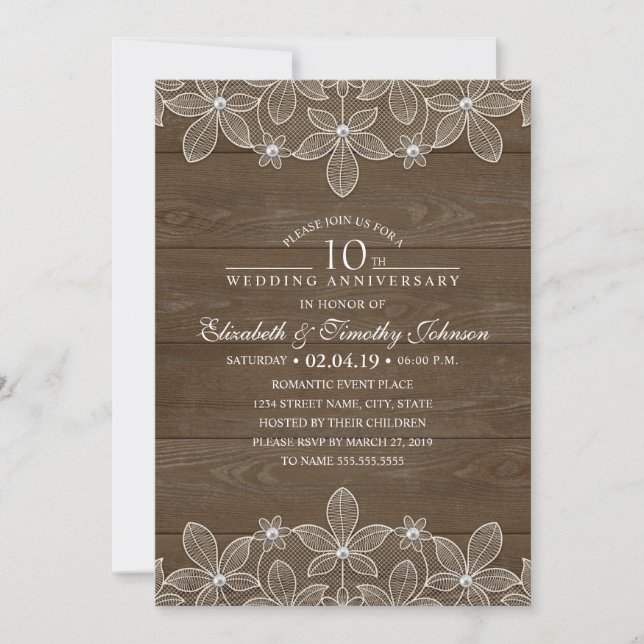 Convite 10º Aniversário de Casamento Rustico Madeira Campo (Frente)