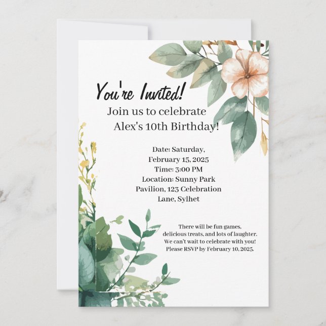 Convite 10º Aniversário do Alex Floral (Frente)