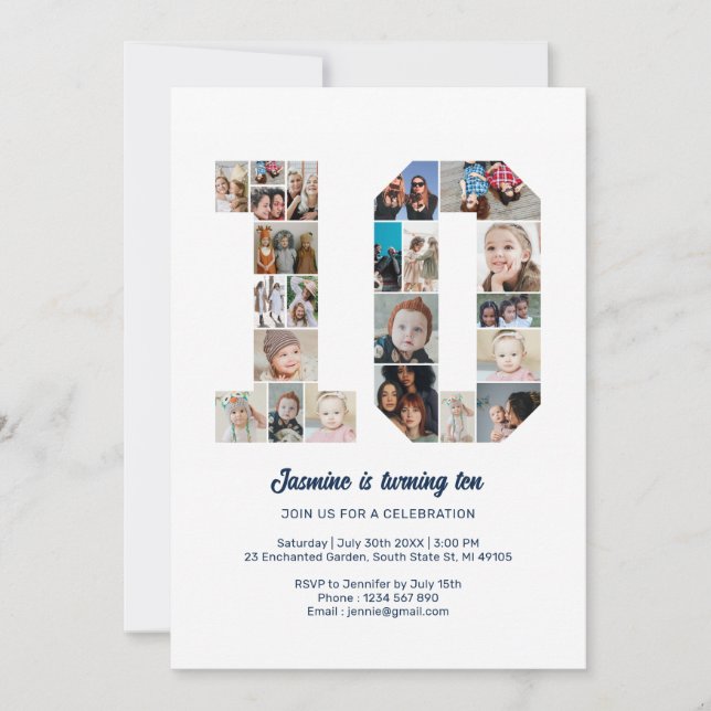 Convite 10º Aniversário Número 10 Colagem Personalizada de (Frente)