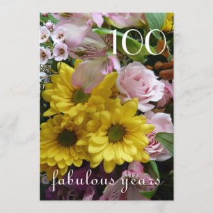 Convite 100ª Celebração de Aniversário!-Floral Rosa e 